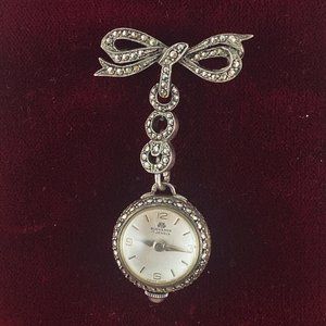 Fabulous Vintage Bucherer Art Deco 1940s Ladies Broach, Pendant Watch Swiss Made